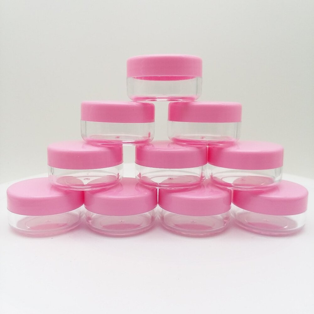10 Lip Balm Cosmetic Containers 3 Gram/ML Pink Lid Plastic Makeup Cream Sample